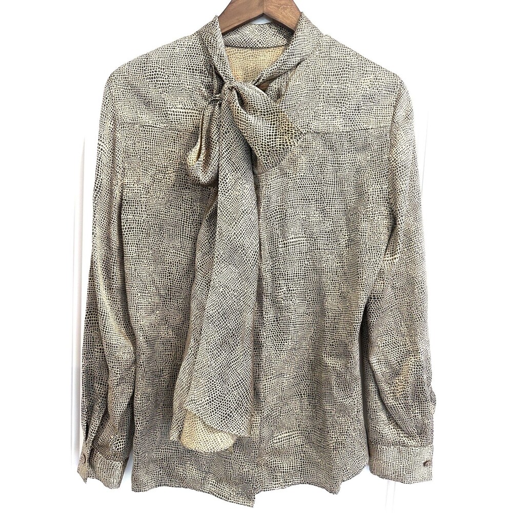 Vintage Linda Allard Ellen Tracy Animal Print Blouse 100% Silk Long Sleeve Sz 6